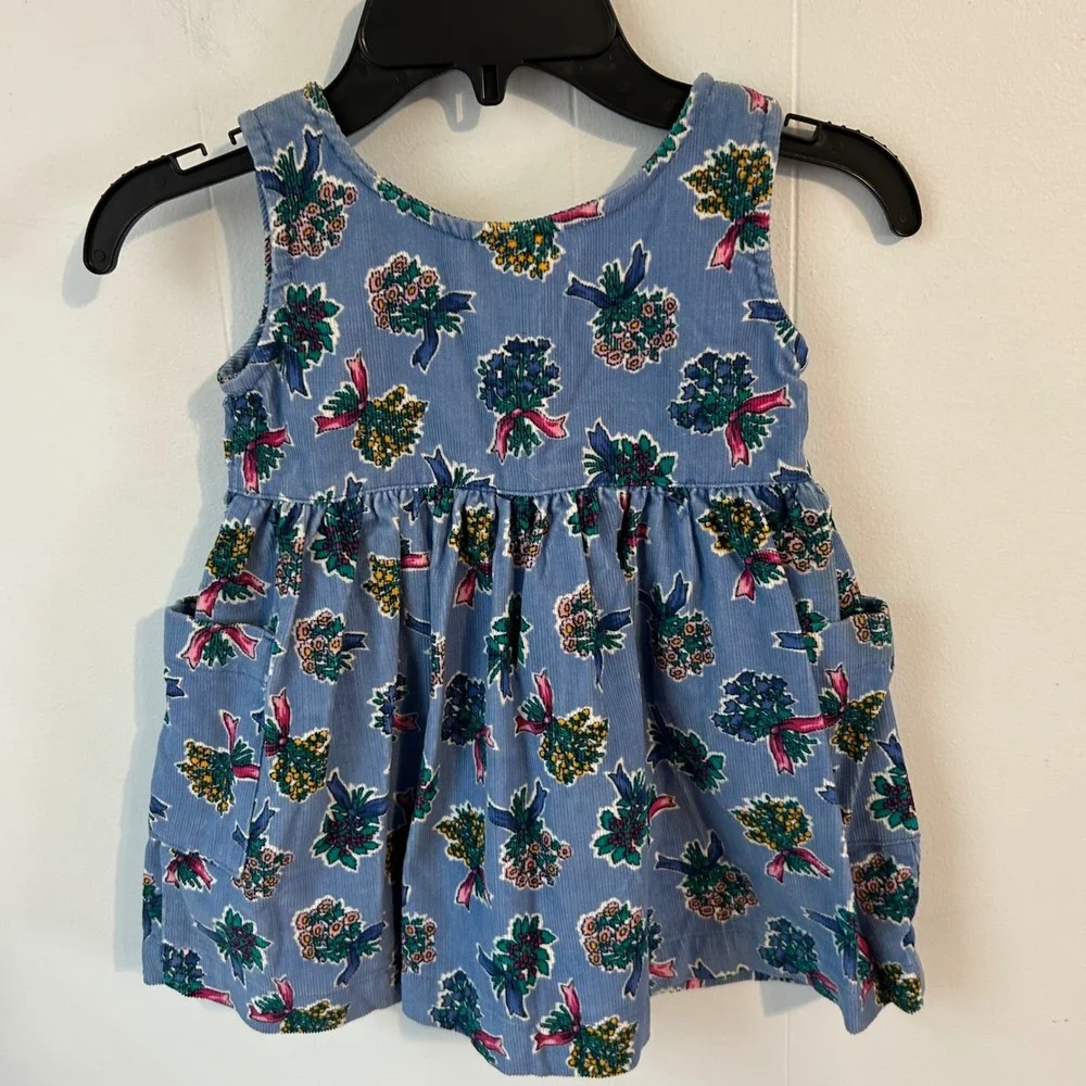 Vintage Carters Toddler Girls 3T Blue‎ Floral Corduroy Jumper Dress Pockets 5451